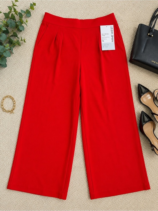 Nine West Pants - NWT Nine West Red Pull-On Wide Leg Pants XL Bright Red Office Career Culottes